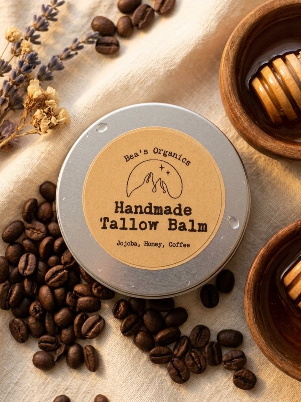 Organic Tallow Balm with Jojoba , Raw Honey and Coffee. Rich in Electrolytes 2oz